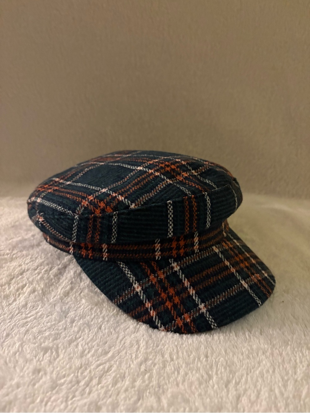 Free People Lilibeth Green Plaid Lieutenant Newsboy Cap One Size